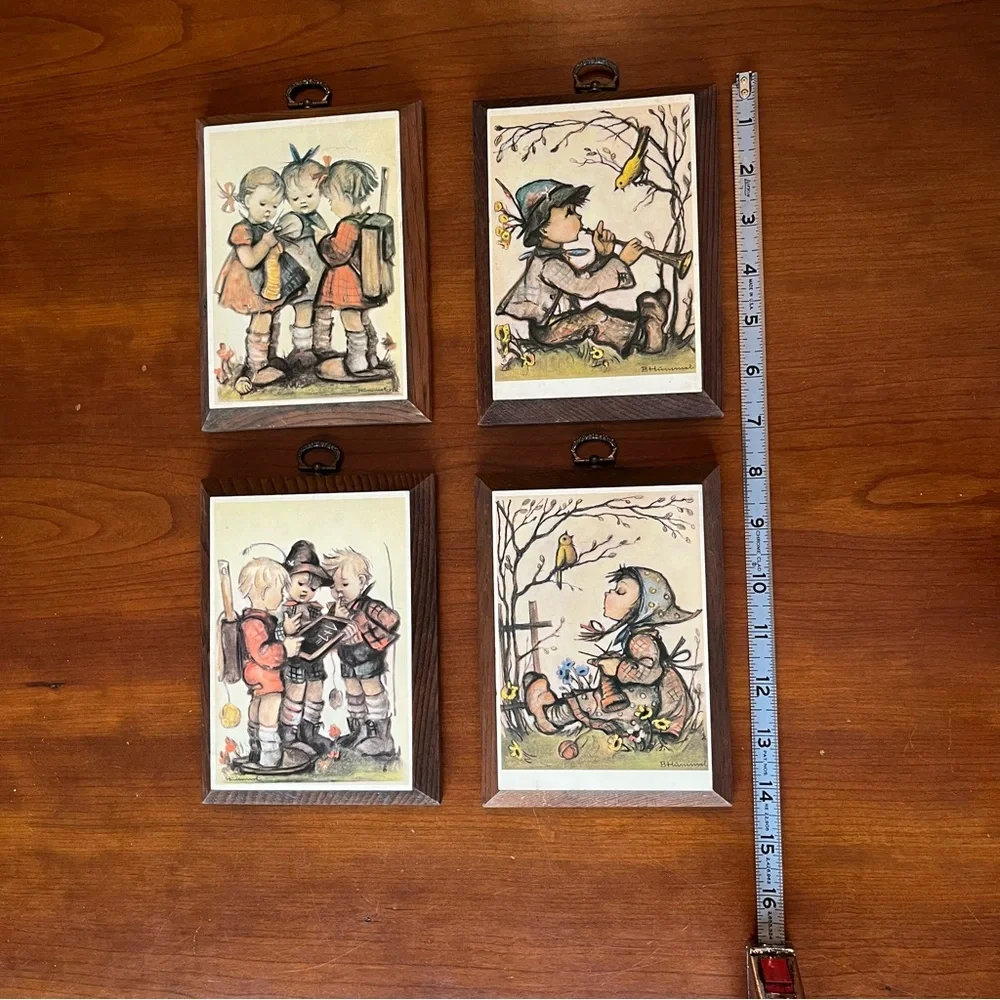 Vintage Hummel Wooden Decorative Wall Plaques Cottage Core Decor Set of 4
